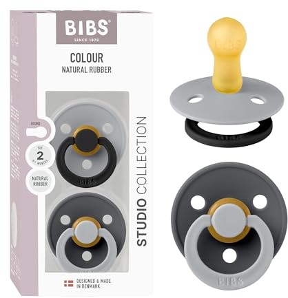 BIBS Colour Fusion Schnuller, 6-18 Monate, 2er-Pack, Cloud/Iron | Runder Sauger | Naturkautschuklatex | Größe 2 | BPA-frei | Hergestellt in Dänemark | Hohe Akzeptanz | Luftlöcher