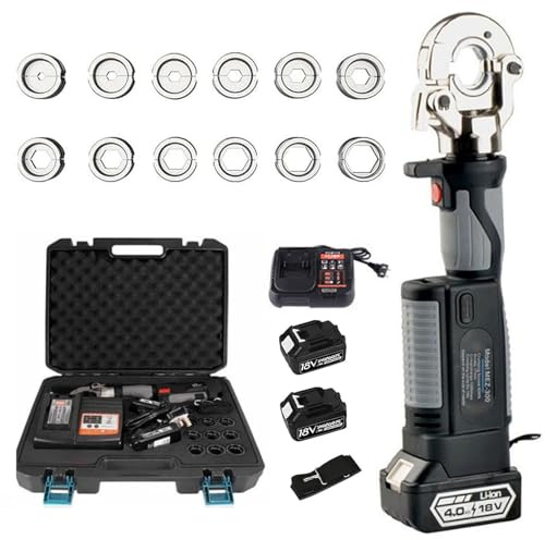 Elektrisches Akku Presszange, 10-300 mm² Elektrischer Crimper Mit Drucksensor, 12 Paar Stanzformen für Crimpen Von Kupfer und Aluminiumklemmen