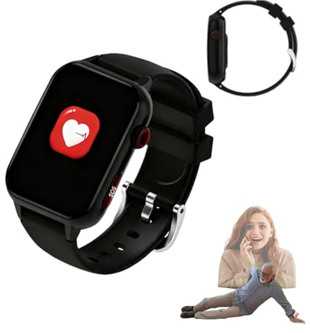 Fall Detection Watch for Seniors | SOS Emergency Alert & GPS Tracker for Elderly Safety | HD Video Call, Medication Reminder, IP67 Waterproof Smartwatch for Peace of Mind | iOS & Android (Black)