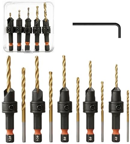 Seruno X Senkbohrer Holz, 12 tlg Senker Bohrer Set für Holzbearbeitung, #4, #6, #8, #10, #12, mit Inbusschlüssel und Aufbewahrungsbox