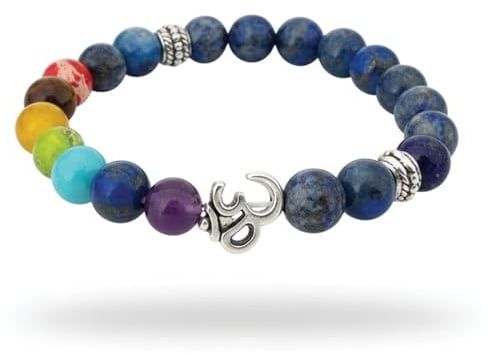 Zenith Gaia Chakra Armband für Damen & Herren – Energiearmband mit 7 Chakren, Naturstein Perlen 8 mm, Yoga & Meditations Schmuck mit Om Anhänger, Handgefertigtes Heilstein Armband in Geschenkbox