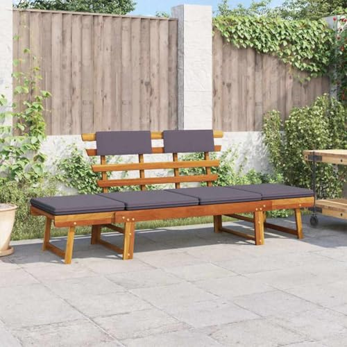 Frdhee Gartenbank Außen Balkonbank, 2-in-1 Gartenliege mit Auflage 190 cm Massivholz Akazie, Wetterfest, Pflegeleicht
