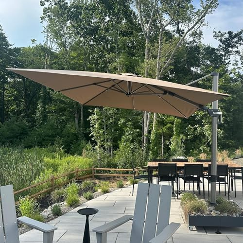 PURPLE LEAF Parasol Rectangulaire Inclinable 2,7 x 3,65 m UPF 50+, Taupe | Rotatif 360°, Mât : aluminium 8 cm, couleur champagne, revêtement anti-oxydation – résiste à la décoloration, Hôtel