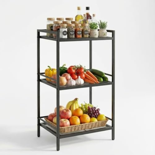 Niwugady Regal, Schwerlastregal mit 3 Ebenen, Küchenregal Gewürzregal Stehend, Standregal Leiterregal für Küche Wohnzimmer, Garage, Büro, Bücherzimmer, Ecke, 39 x 30 x 87 cm,Schwarz