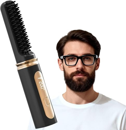 Zurligi Peine alisador de barba inalámbrico y cepillo alisador de cabello para hombres o mujeres, calentamiento rápido de 15 segundos, antiquemaduras, pantalla de 4 TEM, apagado automático, peine