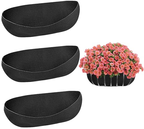 Aovanta 3PCS Felt Fabric Planter Liners 24 Inch Rectangular Trough Window Box Hanging Basket Liners, Black Non-Woven Plant Pot Inserts for Garden Wall Fence Planters