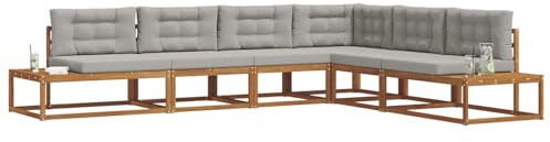 vidaXL Outdoor-Sofagarnitur 6 Stück Natürlich und Hellgrau, Akazienholz-Sofa, modernes Outdoor-Sitzen, robuste Garten- und Terrassensitzgruppe, wetterbeständiges Möbelset für draußen