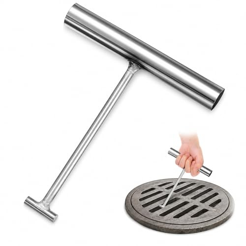 UMEGMBX Manhole Lifting Keys 160mm – Drain Cover Lifting Keys – T-Shaped Lid Pulling Tool for Outdoor Use – Heavy Duty Stainless Steel Hook for Access Covers & Inspection Chambers