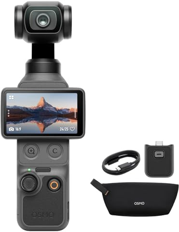 DJI Osmo Pocket 4 Essential Combo mit Zubehör, Pocket Gimbal Vlog Kamera | 1″ CMOS und 4K/240fps, 3‑Achsen-Stabilisierung, 2× verlustfreier Zoom, 107 GB integrierter Speicher
