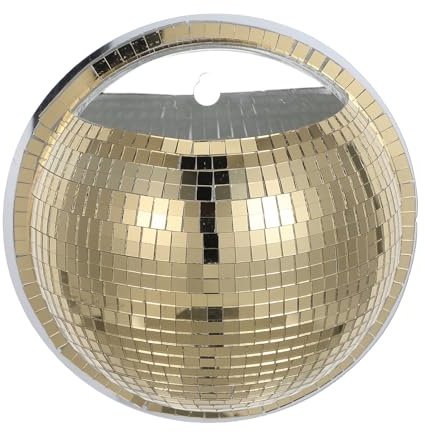 VICASKY Wall Mounted Hydroponic Disco Ball Planter Vase in Golden Acrylic and Glass with Easy Maintenance for Greenery and Cactus, for Small Apartments and Bachelorette Party Decor