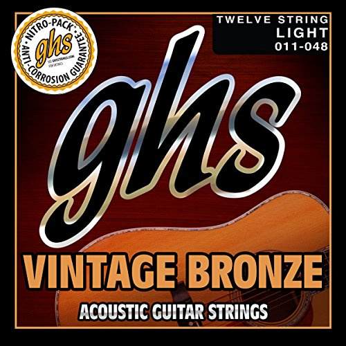 GHS Strings VN-12L VINTAGE BRONZE Acoustic Guitar Strings, 12 Set, Light (11-48)