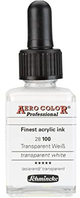 Schmincke - AERO COLOR® Professional, Transparent Weiß, 28 ml, 28 100 023, feinst-flüssige, farbstarke Acrylfarbe für Acrylmalerei, Airbrush, Mixed Media