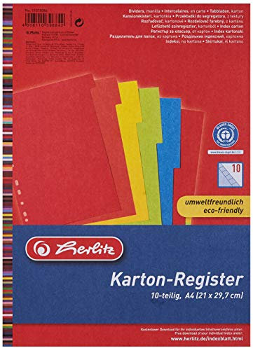 Herlitz Kartonregister aus Manilakarton, A4, 10 Blatt, 5 sortierten intenivfarben
