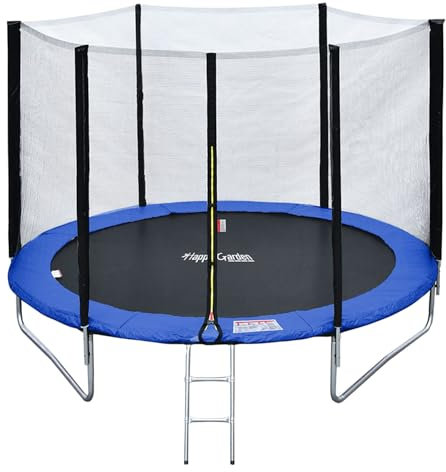 Happy Garden Pack Premium Trampoline de Jardin Rond pour Enfants 245cm réversible Bleu/Vert Canberra + Filet, échelle, bâche et kit d'ancrage, Montage Facile