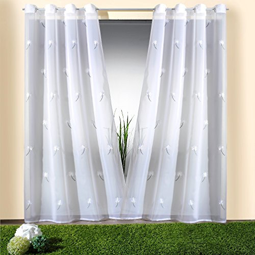 heimtexland Gardine Vorhang Ösenschal in weiß Bestickt mit Blumen aus weichfliesendem Voile HxB 245x140 cm TOP QUALITÄT …auspacken, aufhängen, fertig! Typ168