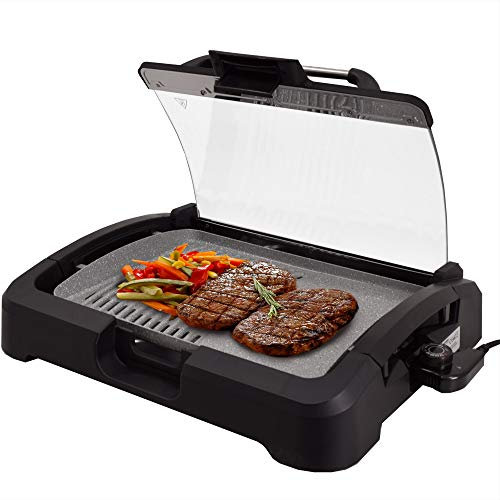Syntrox Germany TG-2200W elektrischer Tischgrill mit Keramik Grillplatte Elektrogrill BBQ Grill Barbecue mit Glasdeckel