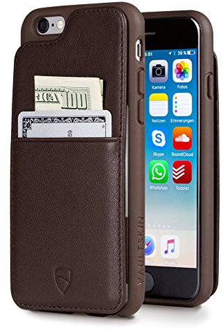 Vaultskin Eton Armour Cas pour iPhone 6 & 6s - Absorbe jusqu'à 8 Cartes/Premium en Cuir véritable (iPhone 6 & 6s, Marron)