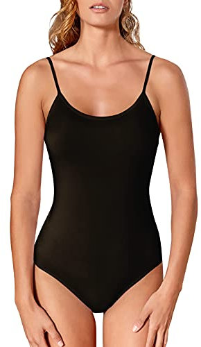 VEDATS Damen Body Spaghettiträger Top Unterhemd Bodysuit (XL, Schwarz)