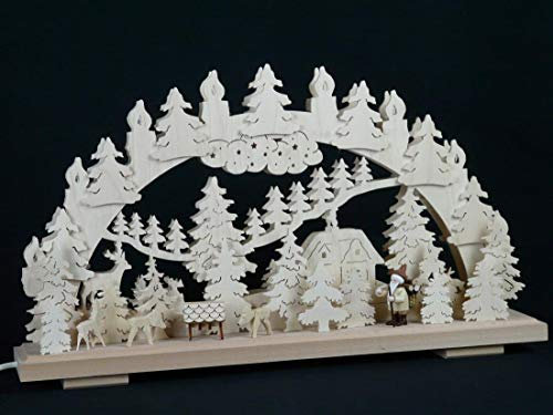 Rudolphs Schatzkiste Schwibbogen mit Rehe an der Futterkrippe und Beleuchtung BxHxT 50x29x7cm NEU Lichterbogen Fensterbogen Spitzbogen Erzgebirge Seiffen Weihnachten Licht Holz Dekoration Beleuchtung