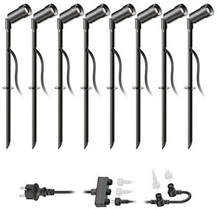 ledscom.de LED Gartenstrahler Spico schwarz mit Erdspieß für außen IP44 je 105lm warm-weiß 8er Set