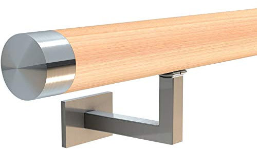 HUERO Handlauf Buche | Zur Wandmontage I Rundholz I Komplett-Set I Eyecatcher