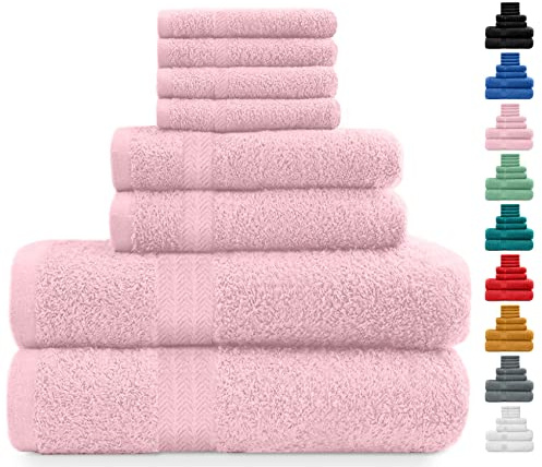 Midland Bedding 8 Piece Bale Towel Set, Cotton Towels Set - 4 Wash Cloths/Face Towels, 2 Bath Towels and 2 Hand Towels for Bathroom. 400 GSM Thread Count (Blush)