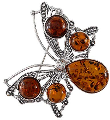 Sterling silver och honung baltisk bärnsten fjäril brosch, Ädelsten Metall, bärnsten