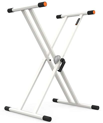 Audibax Onyx 130 Plus White - Supporto per Tastiera a Doppia Forbice - Supporto per Tastiera Musicale Elettronica - Sistema di Regolazione con Snodo Sferico Easy Lock - Carico Massimo di 65 kg