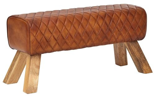 Wohnling Sitzbank Echtleder/Massivholz 89x46x35 cm Leder Modern Turnbock, Springbock Lederhocker, Sitzhocker Turnbank Gepolstert