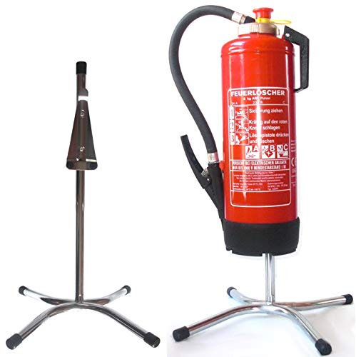 Brandengel® Universalständer gerade Rohrstahl in Chrome mit X - Fuß und montierten Halter freistehender Ständer geeignet für 1 Feuerlöscher der Größe 6/9/12 kg/L