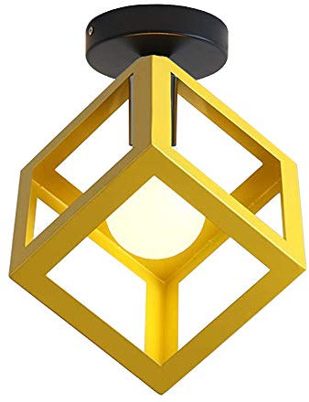 iDEGU Retro Deckenleuchte im Geometrischen Design Moderne Deckenlampe mit Würfel Lampenschirm Vintage Lampe E27 Deckenleuchte für Schlafzimmer Wohnzimmer Flur Küche Café Restaurant, 16 cm, Weiß