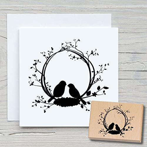 NEWSTAMPS Stempel Vogelnest Motivstempel aus Holz & Gummi zum Karten und Geschenke basteln, Holzstempel für Vögel, Scrapbook, Textilstempel, Deko, Freunde