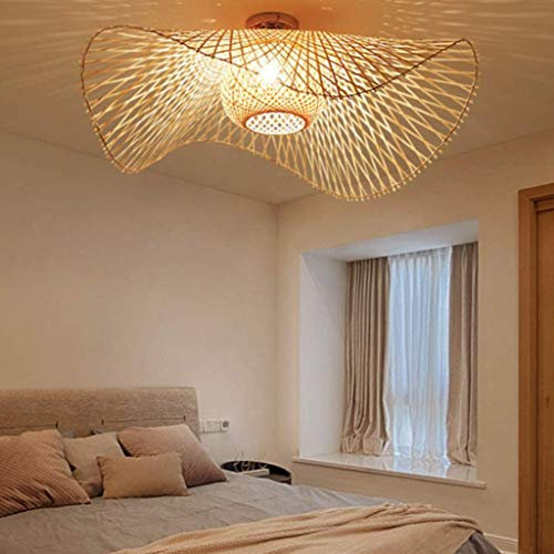 E27 Plafoniera Retro Rurale Lampada Da Soffitto Bambù Naturale Plafoniere in Rattan Artigianali Lampadario in Tessuto Lampadari Stile Giapponese Sala Da Pranzo Bar Caffetteria Illuminazione,ø65cm