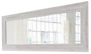 Loberon Spiegel Milanu, Kunstfertig Geschnitzte Verzierungen, Hochwertige Handarbeit, Nostalgische Anmutung, Wohn-Accessoire, Spiegelglas, Paulowniaholz, antikweiß