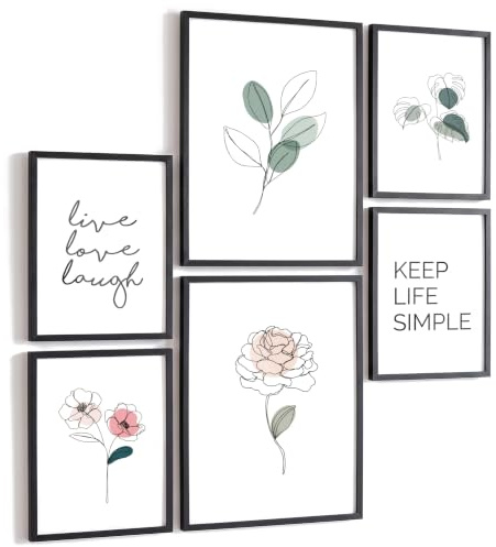 Papierschmiede® Mood Poster Set Little Green, Rahmen optional, 6 Poster, Größe wählbar, Bilder Wohnzimmer Deko Schlafzimmer, Pflanzen Blumen Grün Zeichnung Bilderwand