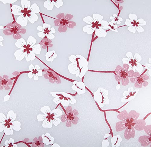 Venilia Film pour fenêtre, Statique, Motif Fleurs de Cerisier, en Verre dépoli, Film décoratif en Verre, Transparent, 45 cm x 1,5 m, 200 microns (épaisseur : 0,2 mm)