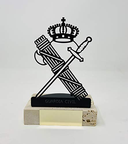 Trofeo Guardia Civil de forja con Base de mármol travertino, para Eventos, homenajes. Chapita Personalizada Gratis.
