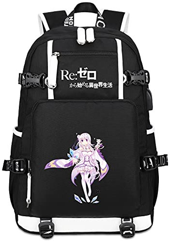 Roffatide Anime Re: ZERO Starting Life in Another World Emilia Laptop-Rucksack mit USB-Ladeanschluss und Kopfhöreranschluss