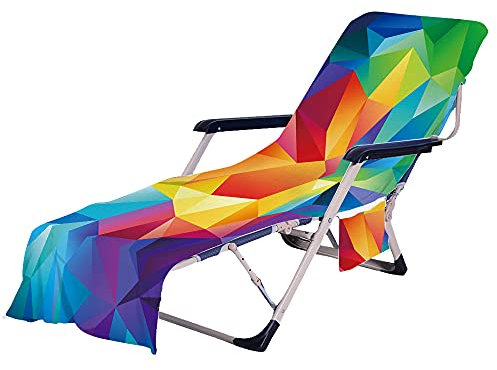 FANSU Schonbezug für Gartenliege Frottee Liegenauflage Garten Sonnenliege Handtuch mit 2 Taschen Stuhl Strandtuch für Schwimmbäder, Strände, Gartenhotels (Buntes Dreieck,75x210cm)