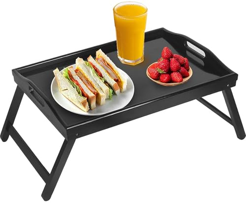 Betttablett Tisch klappbar Beine Frühstücksessen Tablett Bambus tragbar Knietisch Holz Servieren Abendessen Tee TV Tablett (A-Grau)