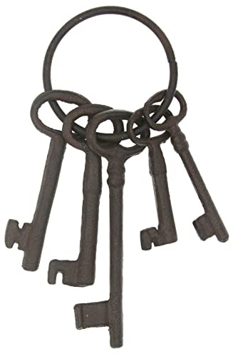 Hananona 20,3 cm Vintage Gusseisen Skelett Schlüsselanhänger Antik Stil Piraten Schatztruhe Schlüssel Set für Bauernhaus Dekor, Halloween Heimdekoration Prop (Stil-1)