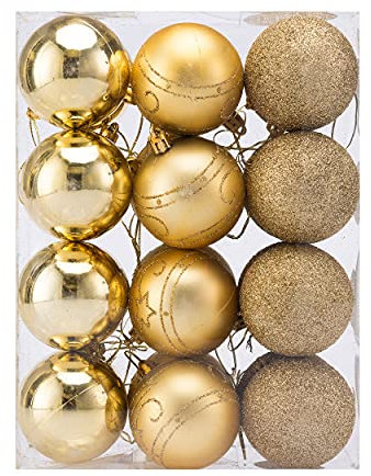 Casaria® Weihnachtskugeln 24tlg Ø 6cm Kunststoff matt glänzend Christbaumkugeln Christbaumschmuck Anhänger Weihnachtsbaumkugeln Weihnachtsdeko Gold