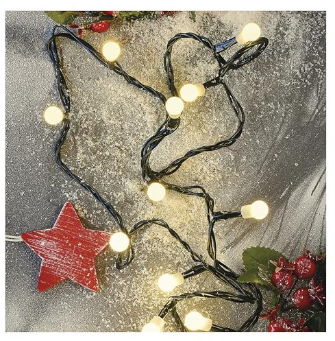 EMOS LED-Lichterkette warmweiß für Innen und Außen, 30 m lange Weihnachtslichterkette mit 300 LEDs in Kugelform, 6 Stunden Timer Funktion, Netzteil und Transformator, für Partys, Weihnachten, Deko