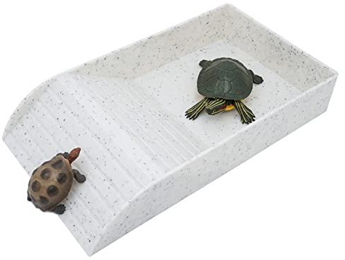 Svauoumu Gamelle Reptile Baignoire pour Tortue,Bol Nourriture pour Bain Tortue avec Rampe d'escalade,pour Terrasse EnsoleilléE pour Tortue Serpent LéZard Amphibiens Texture Granit