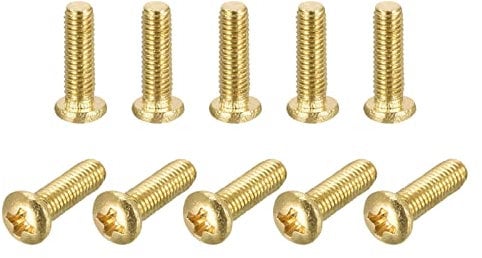 sourcing map Brass Machine Screws, M3x10mm Phillips Pan Head Fastener Bolts for Furniture, Office Equipment, Electronics 20Pcs