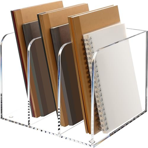 HeZone Zeitschriftenhalter, transparenter Acryl-Zeitschriftenständer, Akten-Organizer für Schreibtisch, Buch-Organizer, 1 Stück, 3 vertikale Fächer, 1 Packung (B5)