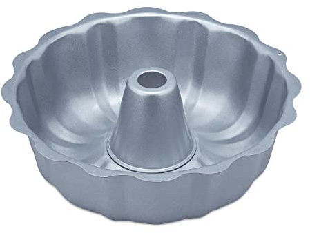 Relaxdays Gugelhupfform, Marmor- und Rührkuchen, antihaftbeschichtet, Ø 24 cm, runde Napfkuchenform, Carbonstahl, silber