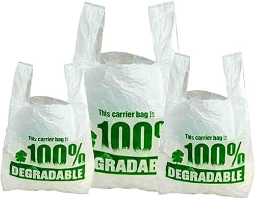 Eco Friendly Plastic Bags White Vest Carrier Bags 100% Degradable - Jumbo Size 13 x 19 x 23 Sterling Bargains (100)
