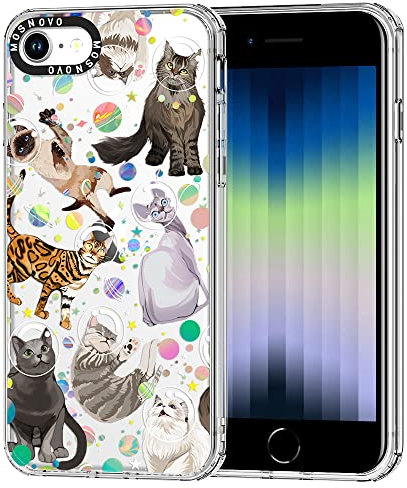 MOSNOVO für iPhone SE/iPhone 8 / iPhone 7 Hülle – Durchsichtige, schlanke, stoßfeste TPU+PC-Handyhülle, [6,6 Fuß Fallschutz/Anti-Abziehen] - Weltraumkatze