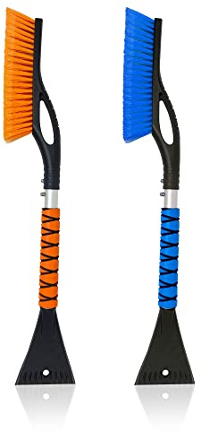 EcoNour 27 Car Snow Brush and Ice Scrapers for Car Windshield (2 Pack) | Scratch Free Bristle Head Snow Brush & Tough Window Snow Scraper with Aluminium Body | Snow Removal Winter Car Accessories